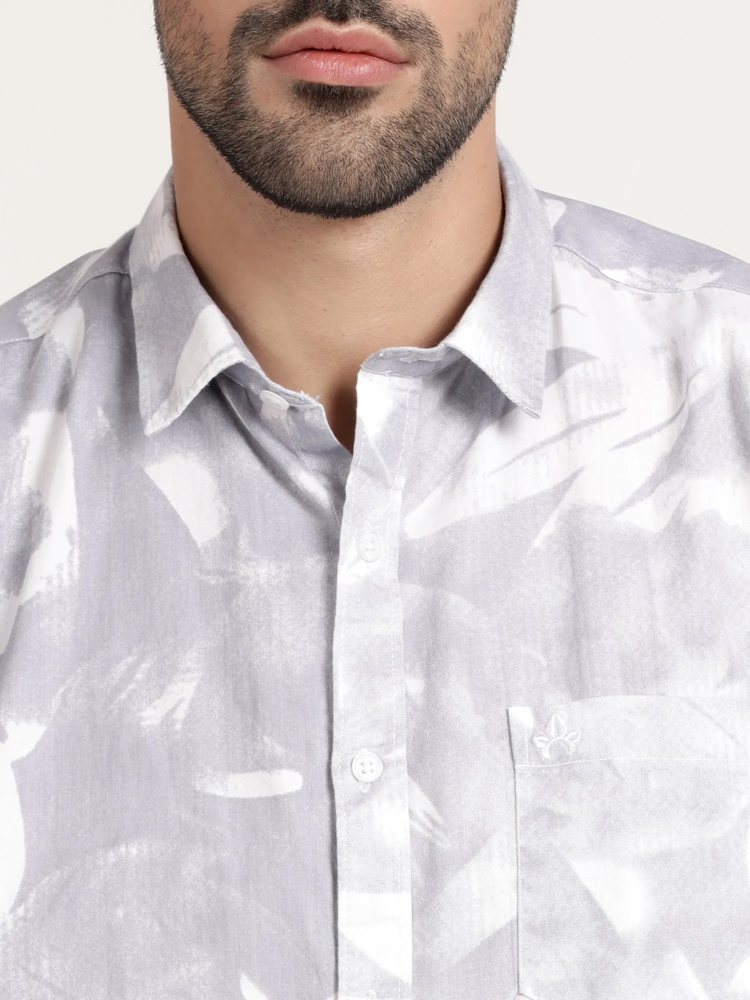 Men Ash Printed Casual Shirt (GBMNR4012)