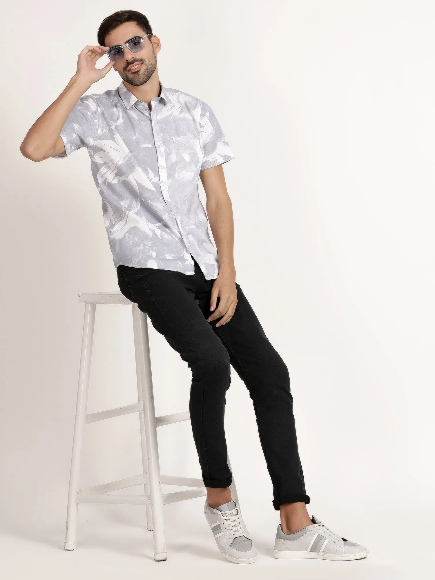 Men Ash Printed Casual Shirt (GBMNR4012)