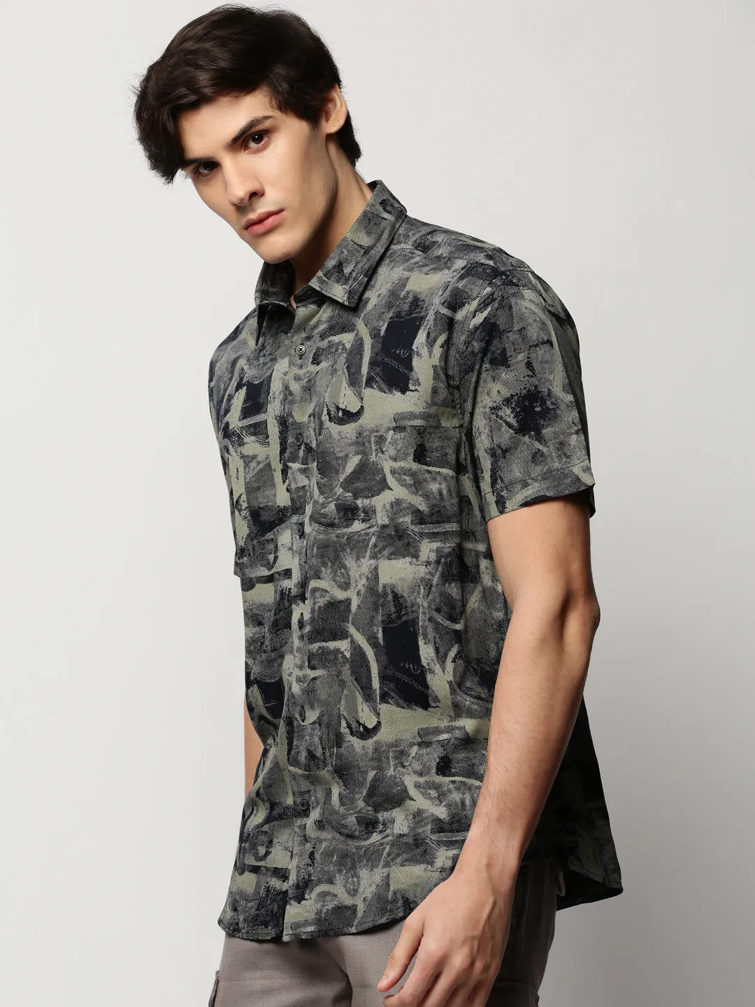 Men Khaki Printed Casual Casual Shirts