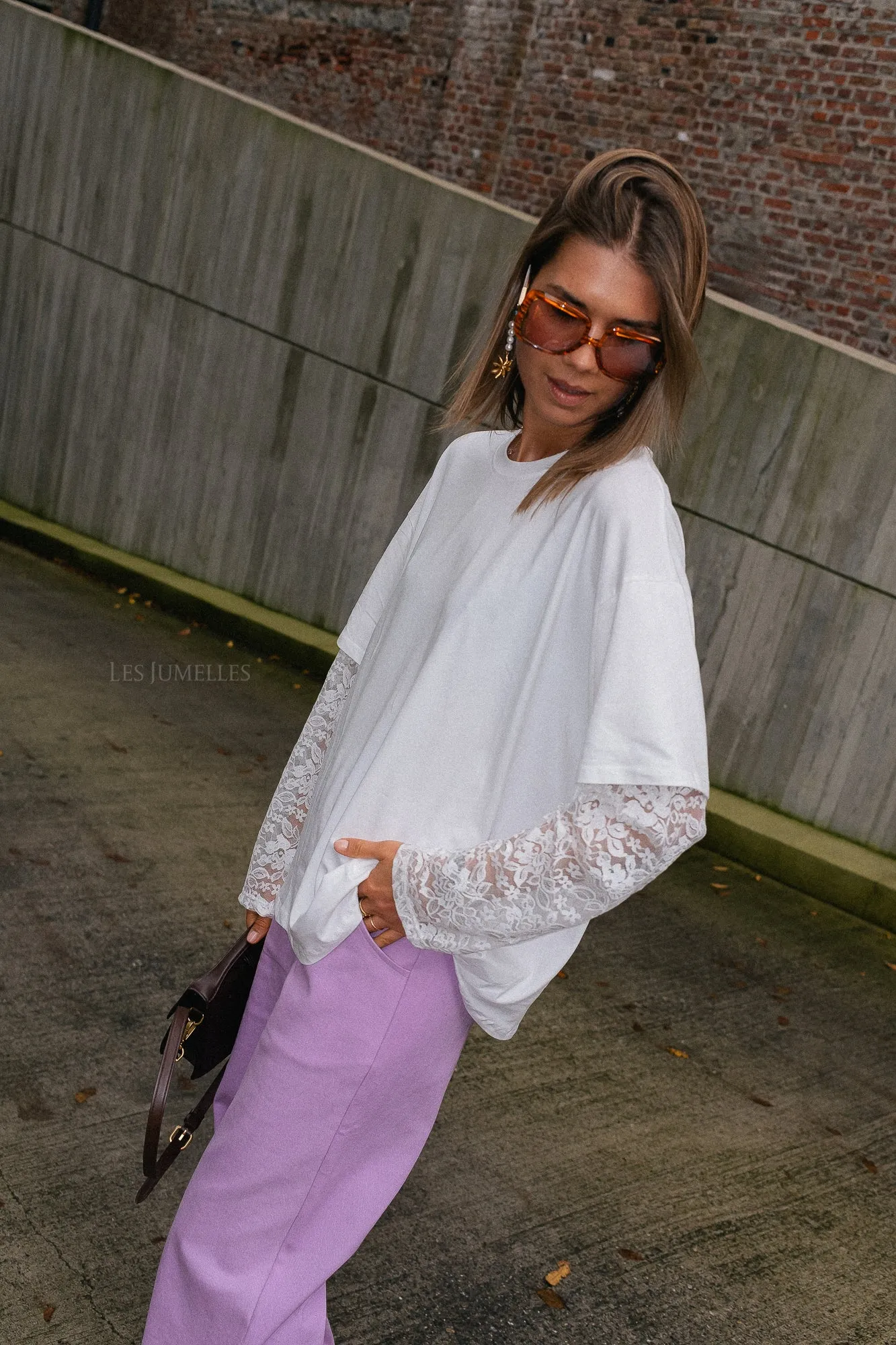 Morgane LS lace shirt white