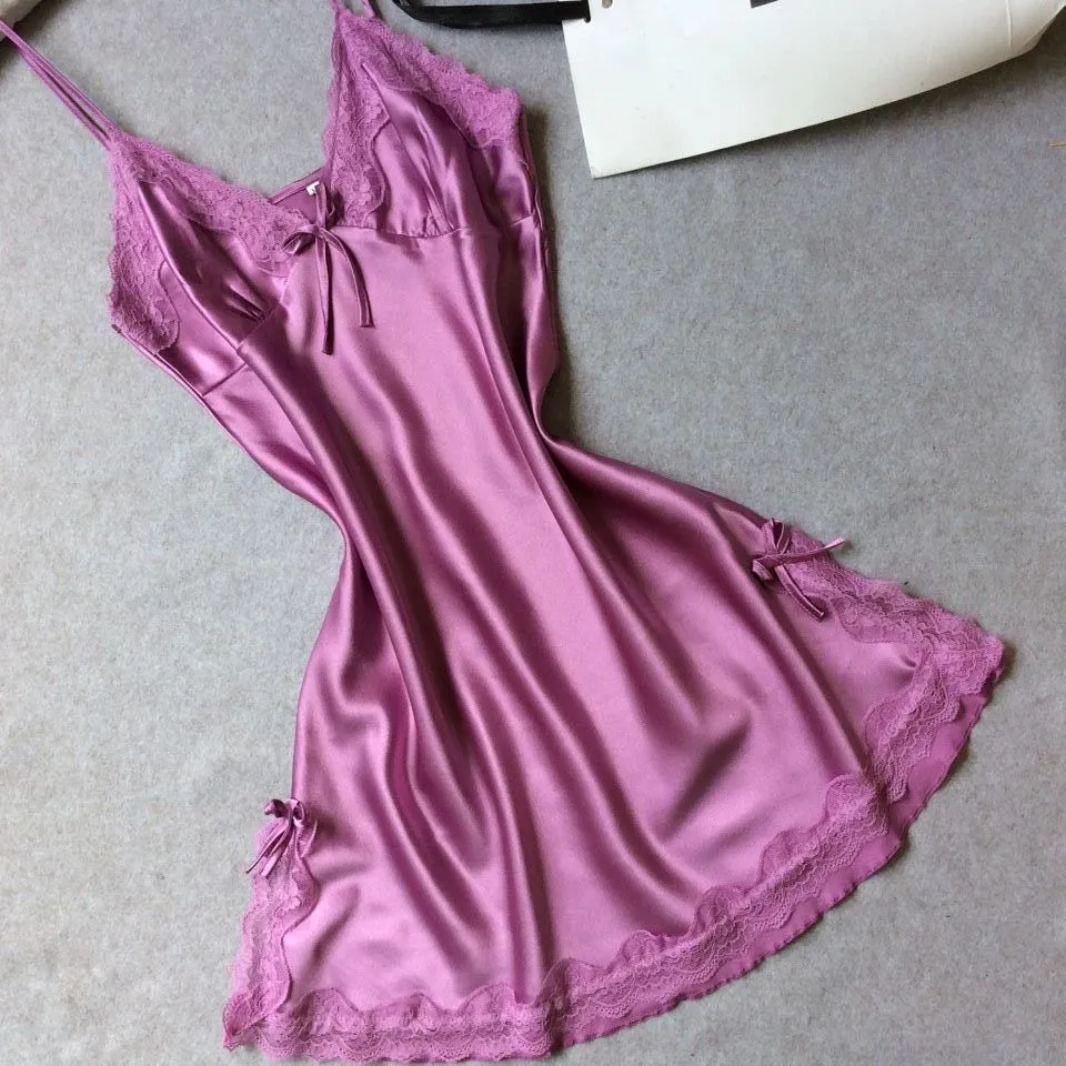 Nightdress Sexy Soft Comfortable Satin Lace mini dress