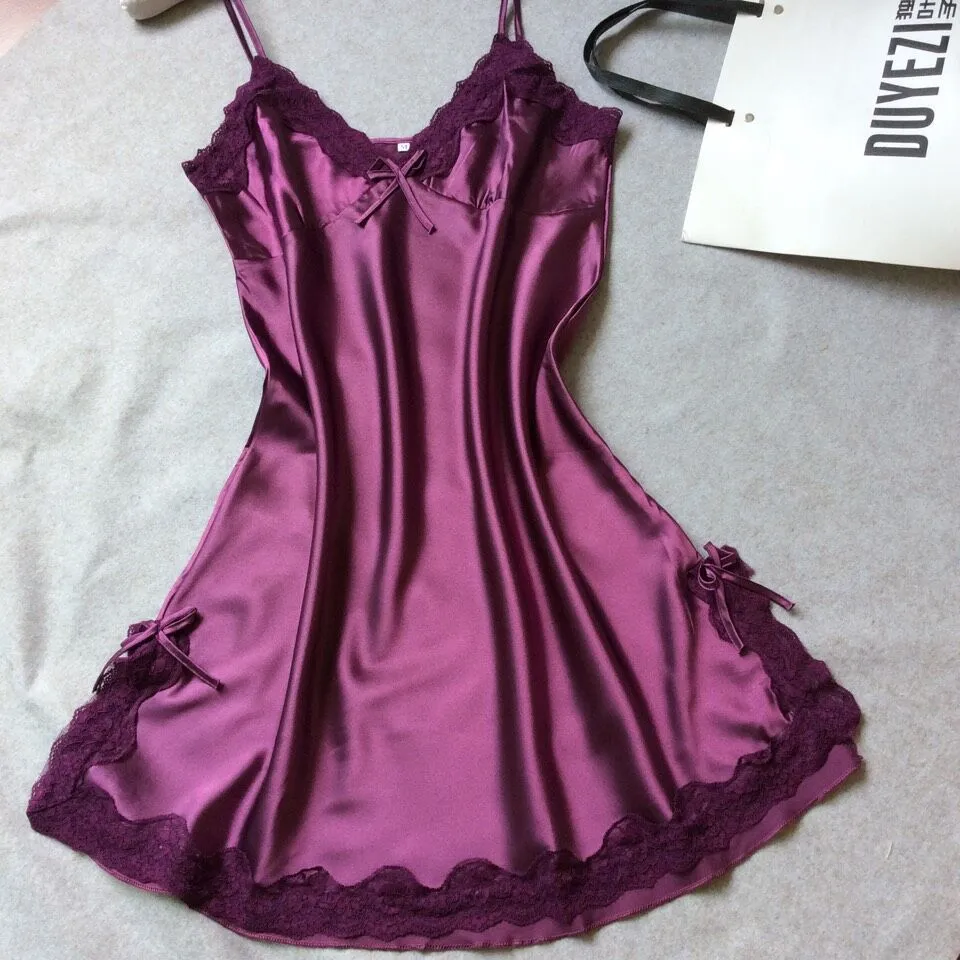 Nightdress Sexy Soft Comfortable Satin Lace mini dress