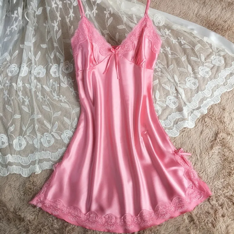 Nightdress Sexy Soft Comfortable Satin Lace mini dress