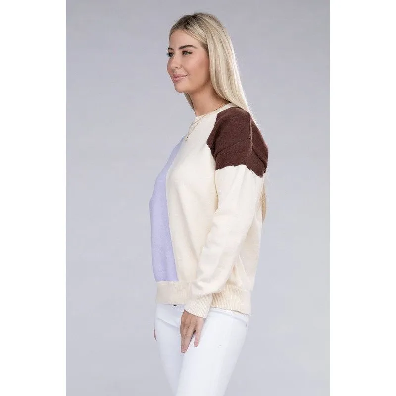 NUVI APPAREL Color Block Pullover Sweater