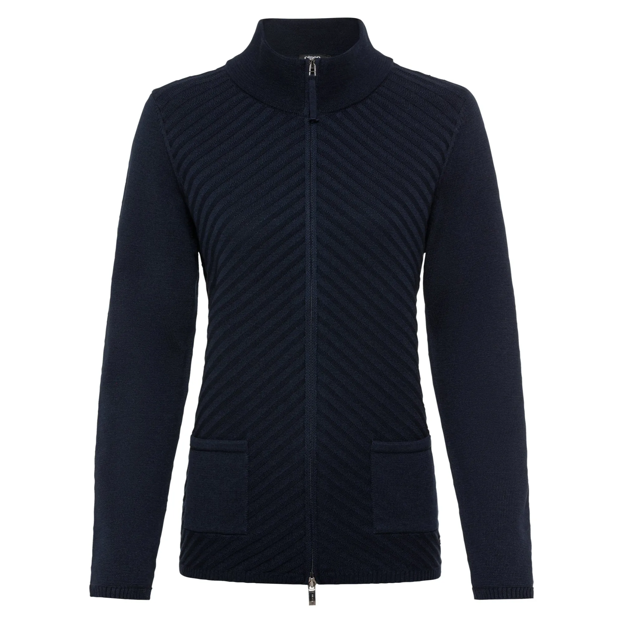 Olsen Ribbed Jacket With High Neck and Zip in Navy