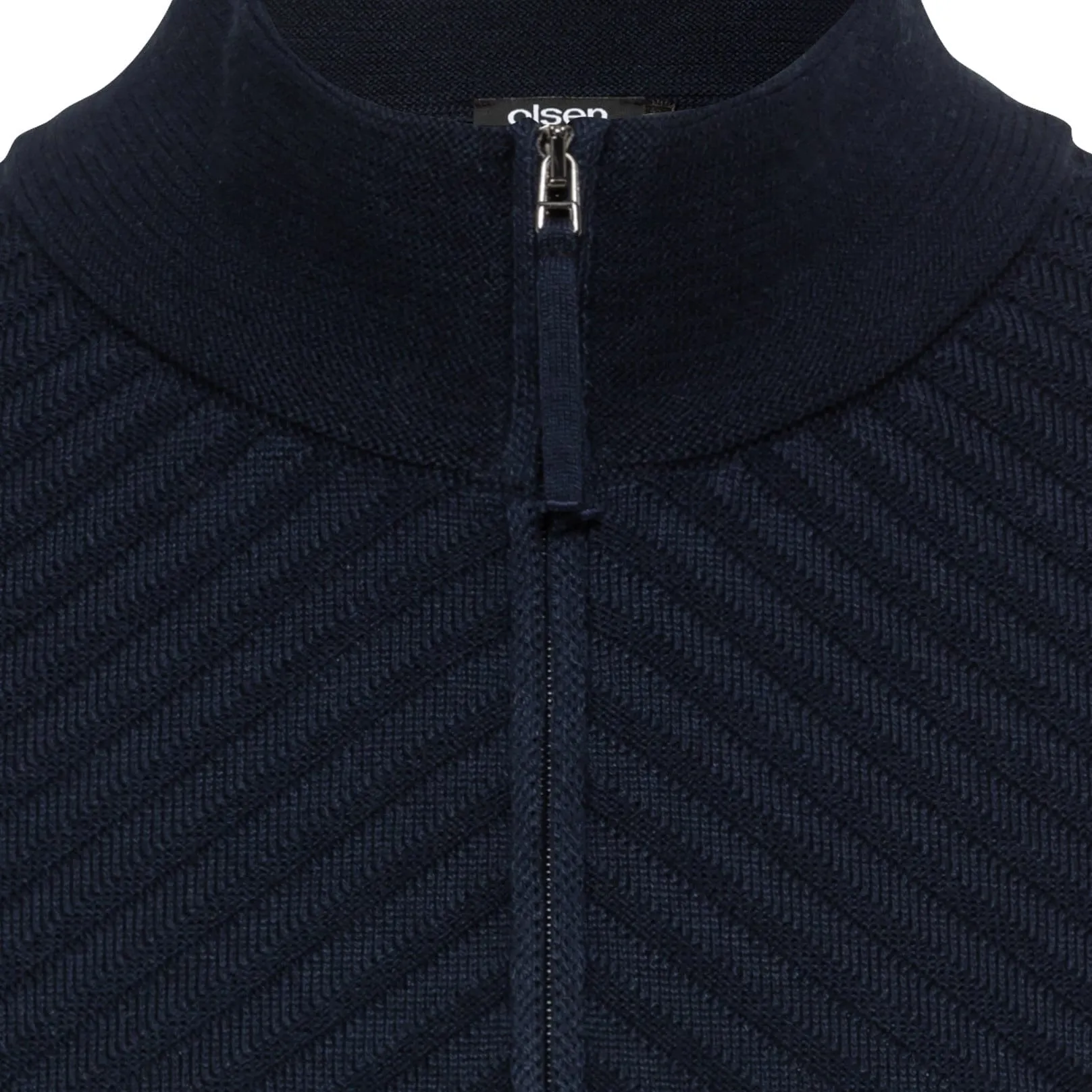 Olsen Ribbed Jacket With High Neck and Zip in Navy