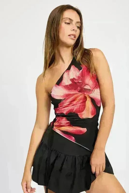 One Shoulder Side Ruched Top