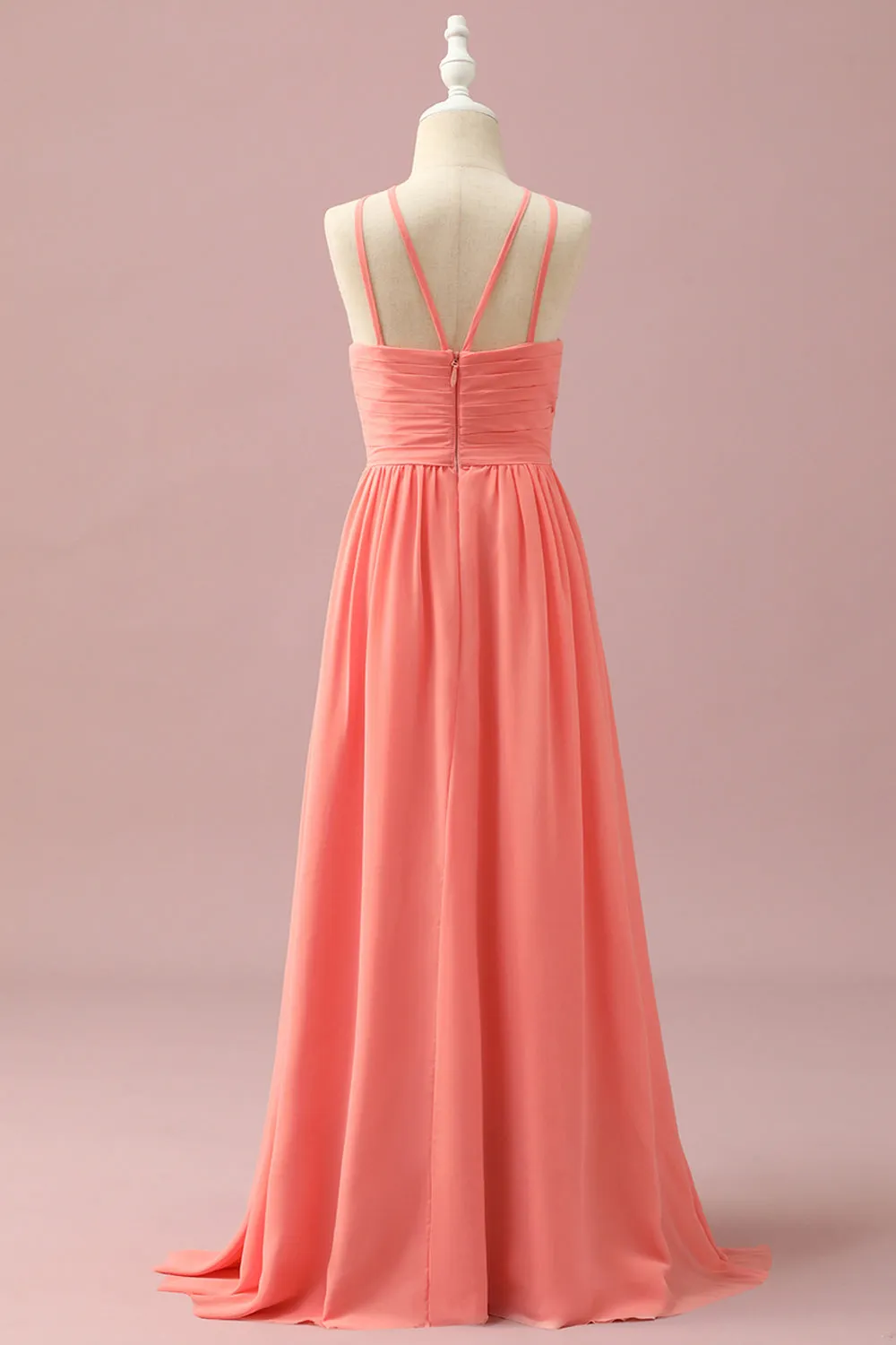 Orange Chiffon Halter Neck Junior Bridesmaid Dress