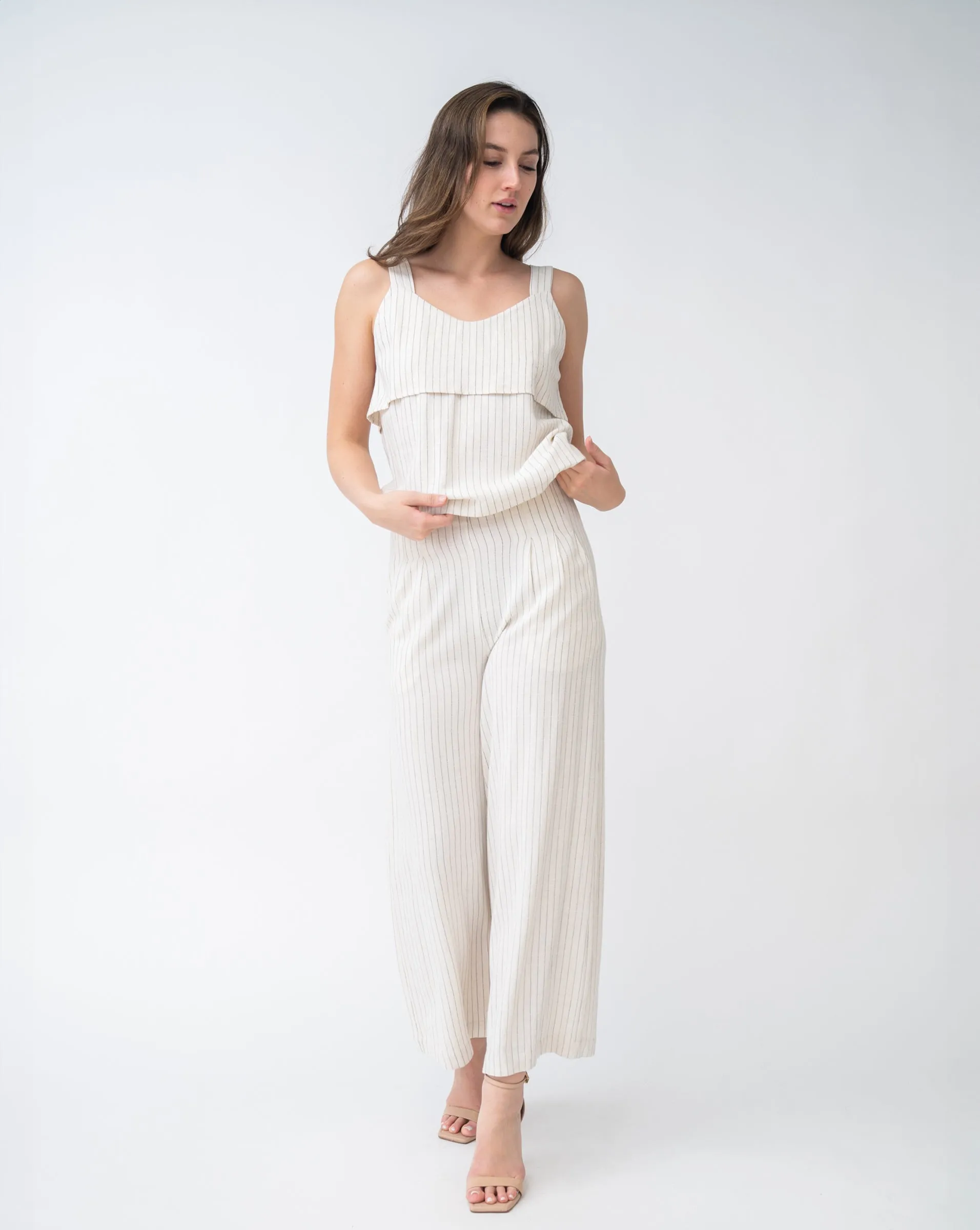 Pinstripe Pleated Linen Blend Pant