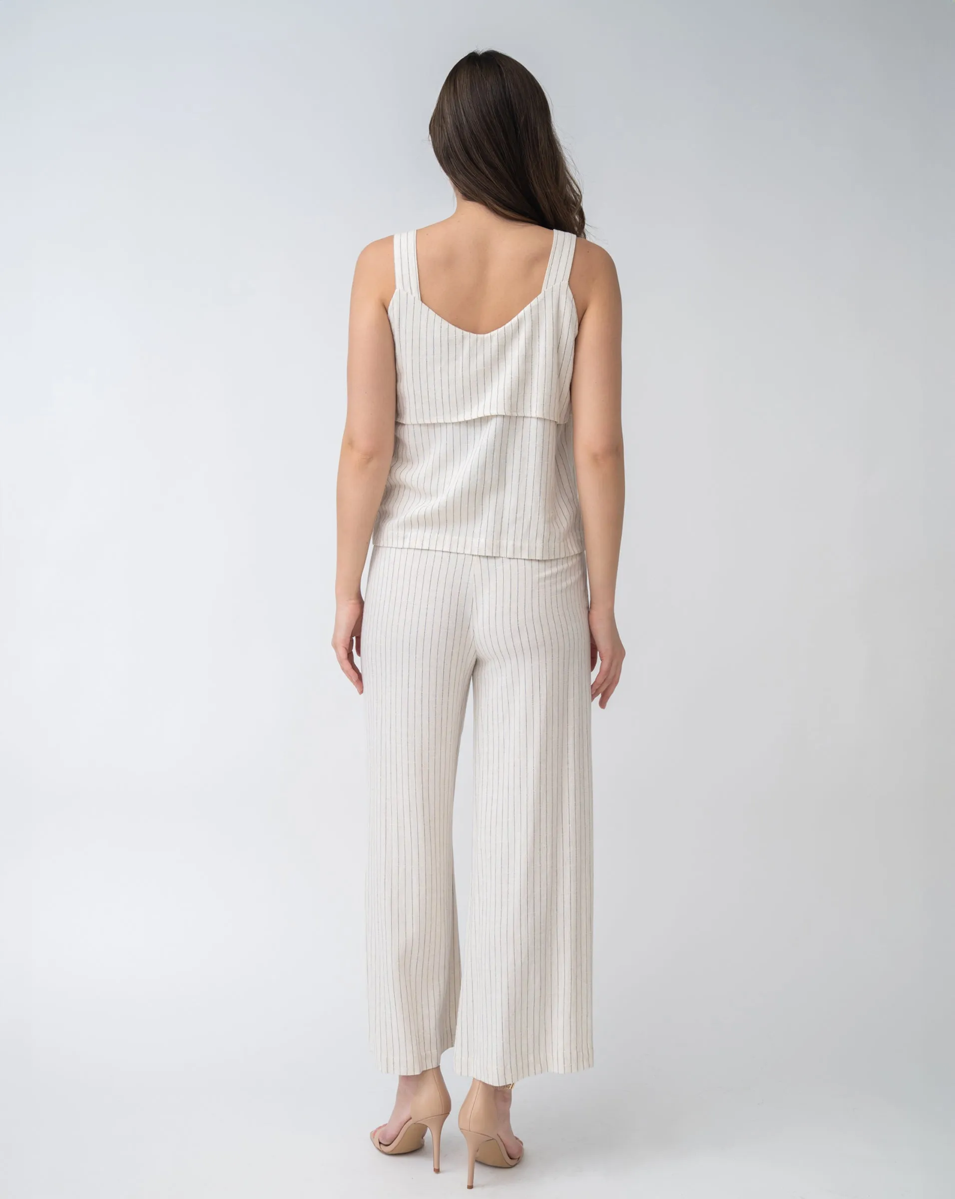 Pinstripe Pleated Linen Blend Pant