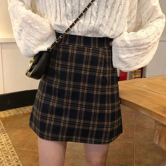 Posey - Women's Dark Spring Academia Plaid Spring Mini Skirt