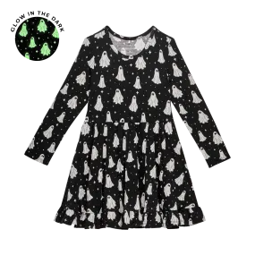 Posh Peanut Long Sleeve Ruffled Twirl Dress - Ghostly (Glow in the Dark)