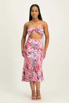 Printed Satin Midi Skirt