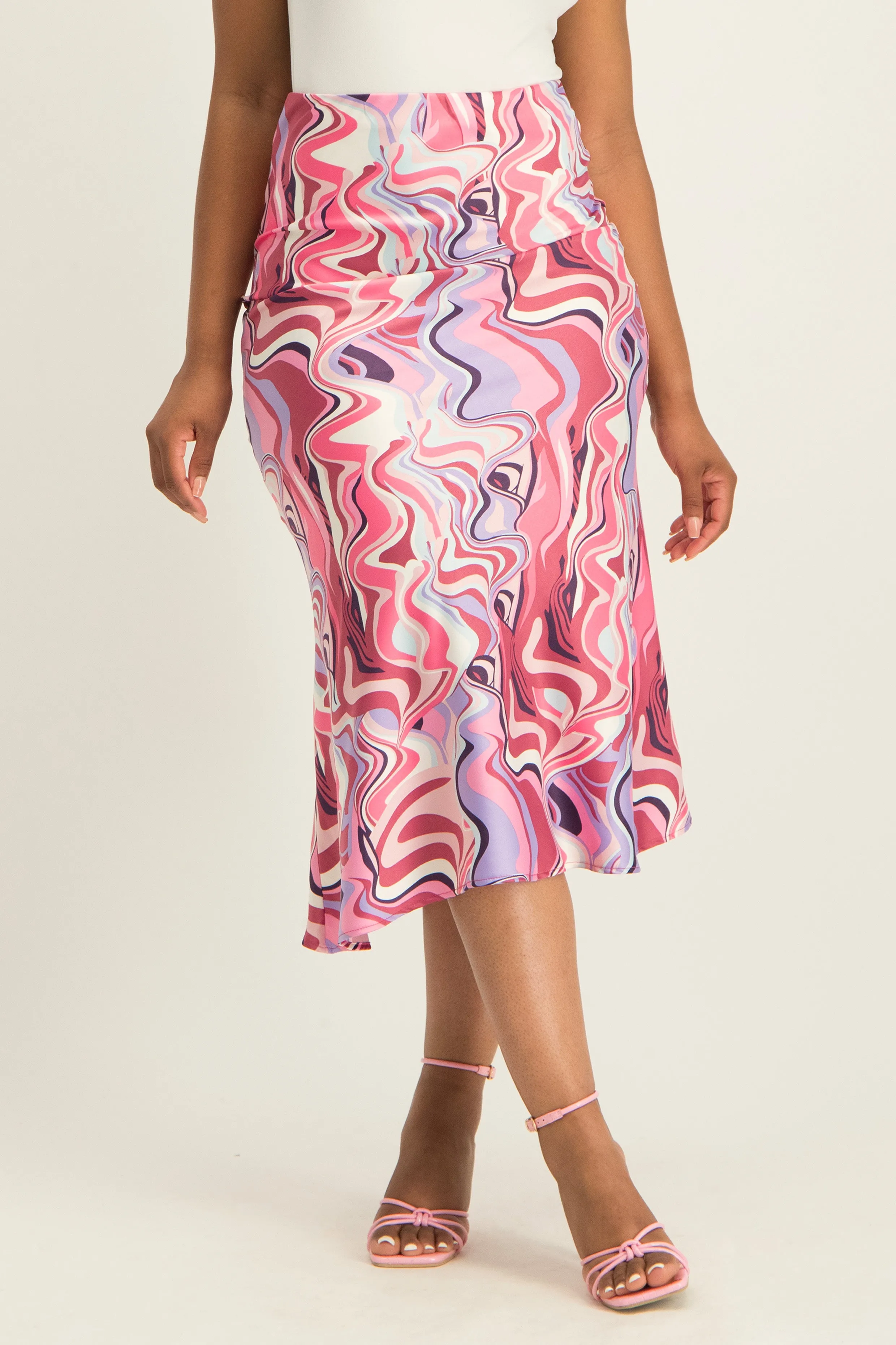 Printed Satin Midi Skirt