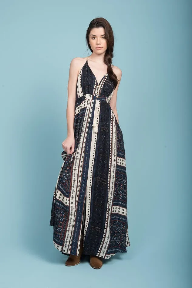 Romani Open Back Maxi Dress Navy