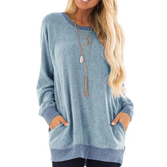 Round Collar Solid Color Long Sleeve Sweatshirts Hoodies Trendy Wholesale Clothing