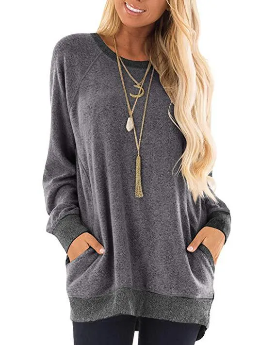 Round Collar Solid Color Long Sleeve Sweatshirts Hoodies Trendy Wholesale Clothing