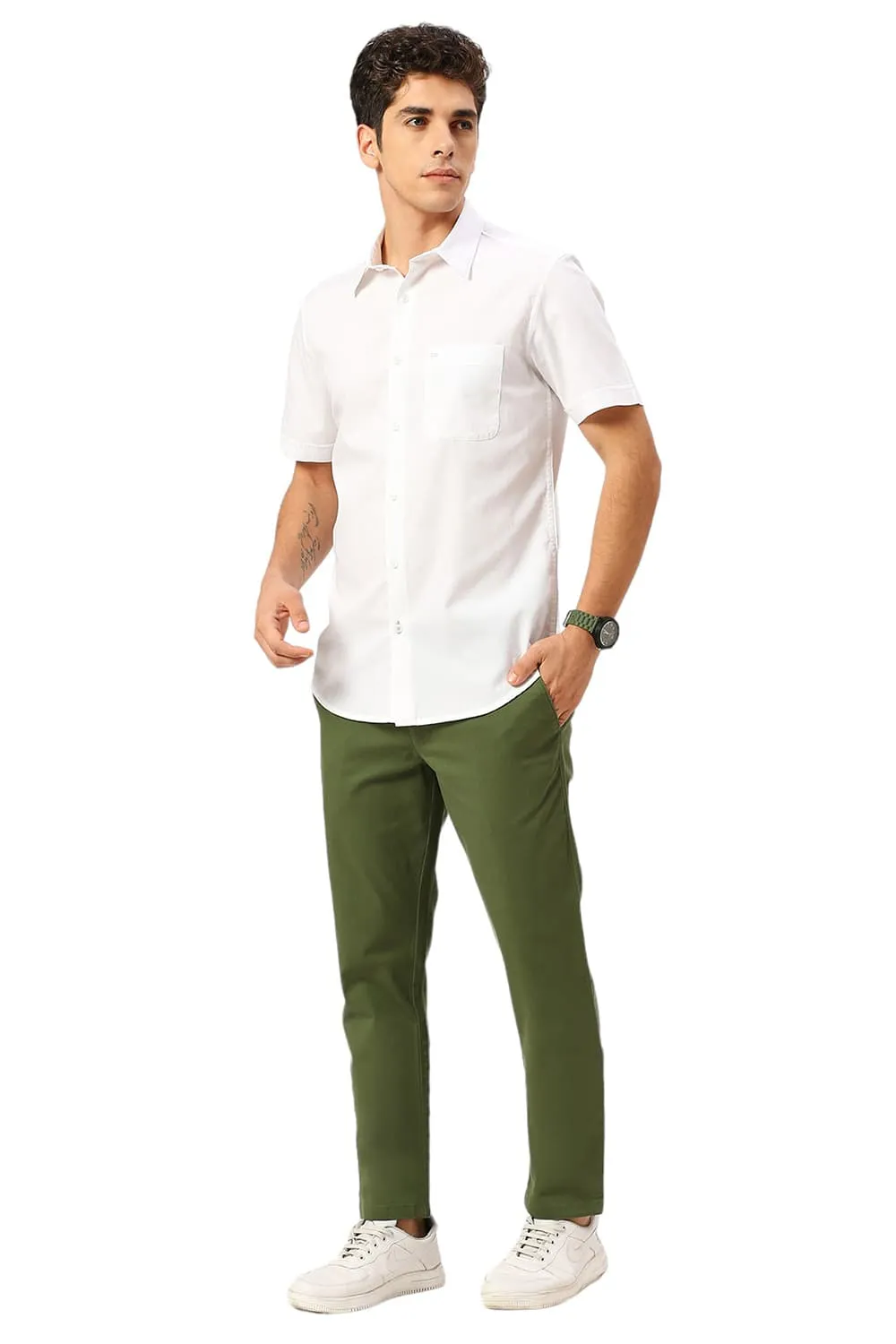 Slim Fit Cotton Crepe Halfsleeves Shirt