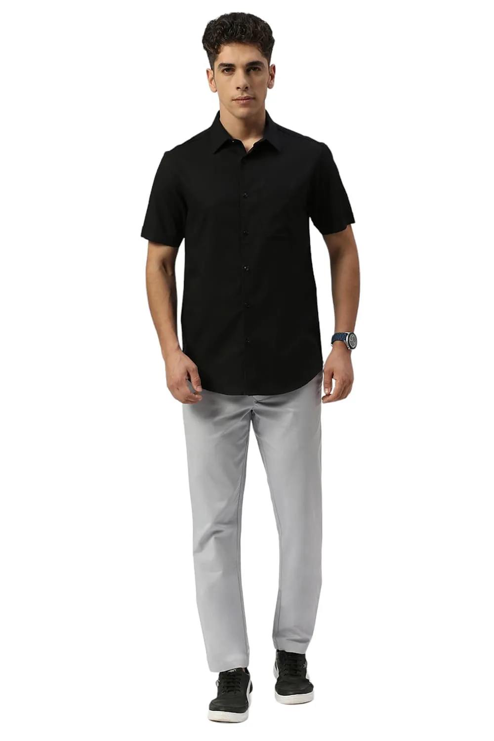 Slim Fit Cotton Crepe Halfsleeves Shirt