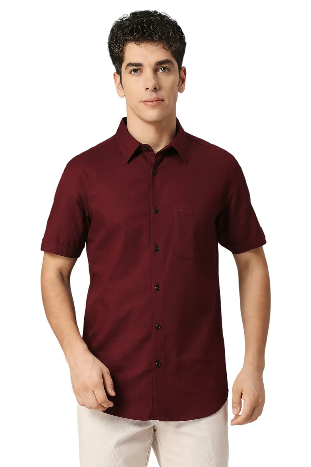 Slim Fit Cotton Crepe Halfsleeves Shirt