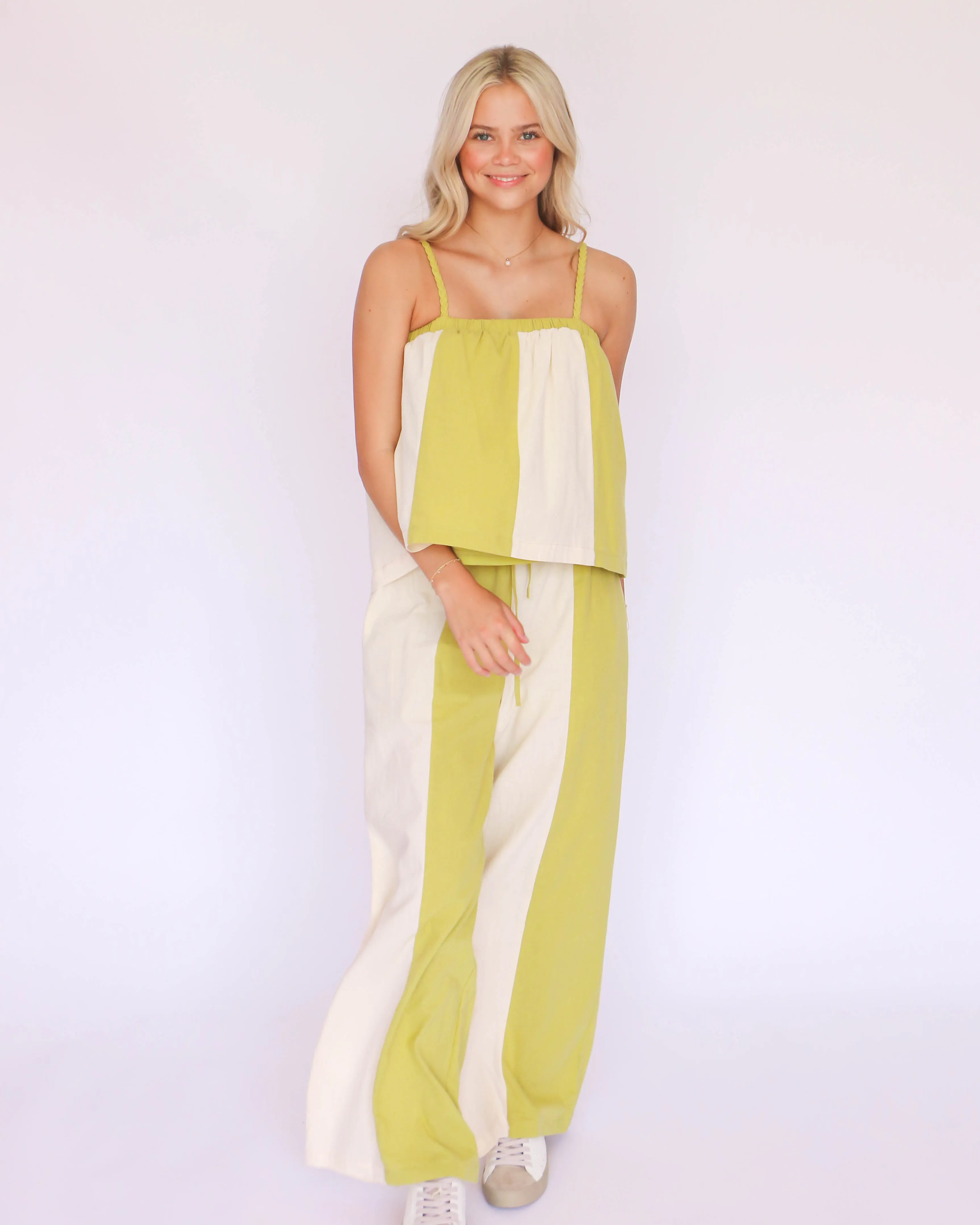 Striped Flowy Tank and Wide Leg Pant Set