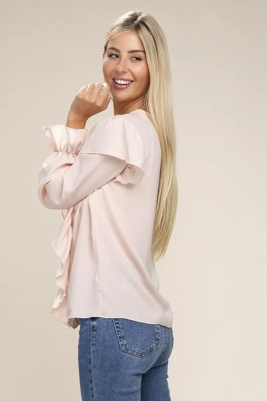 Style The Season V Neck Long Sleeve Blouse  - Black or Pink