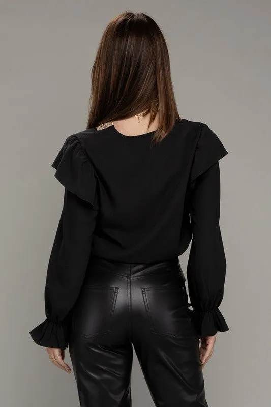 Style The Season V Neck Long Sleeve Blouse  - Black or Pink