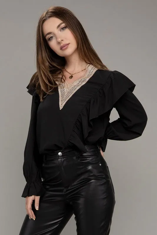 Style The Season V Neck Long Sleeve Blouse  - Black or Pink