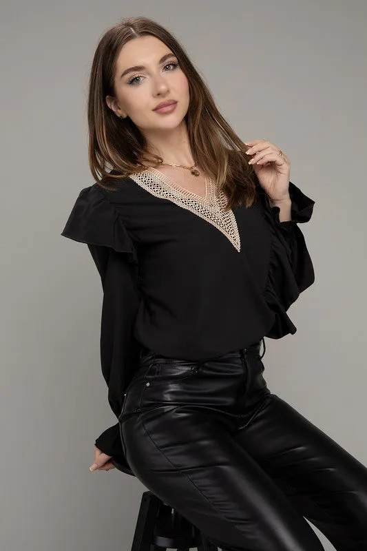 Style The Season V Neck Long Sleeve Blouse  - Black or Pink