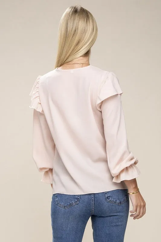 Style The Season V Neck Long Sleeve Blouse  - Black or Pink