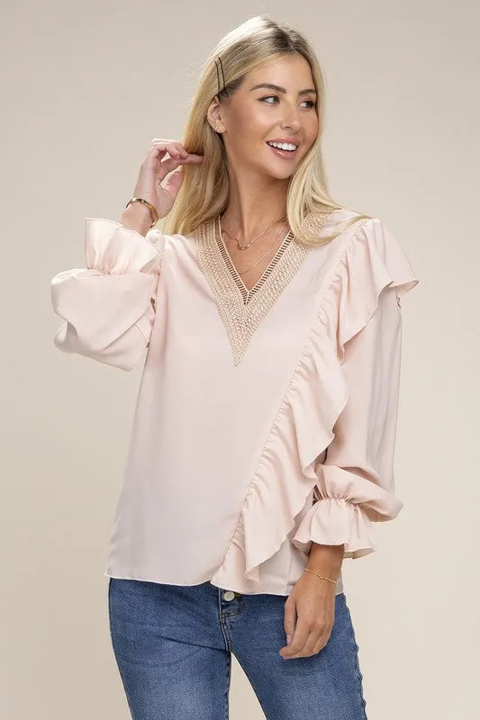 Style The Season V Neck Long Sleeve Blouse  - Black or Pink