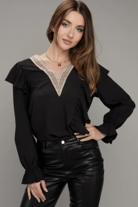 Style The Season V Neck Long Sleeve Blouse  - Black or Pink