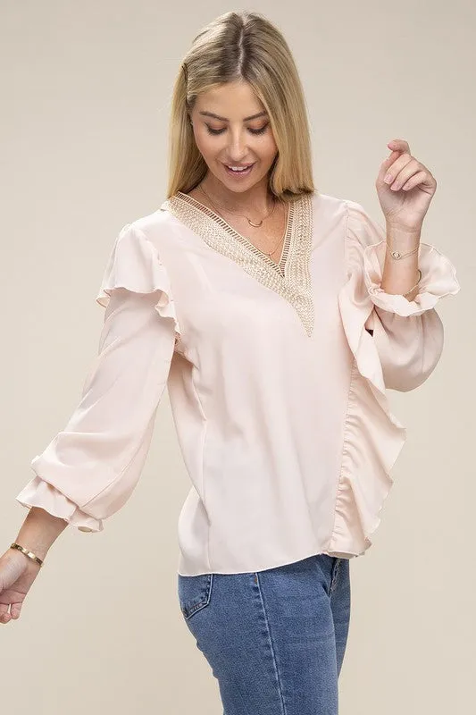 Style The Season V Neck Long Sleeve Blouse  - Black or Pink