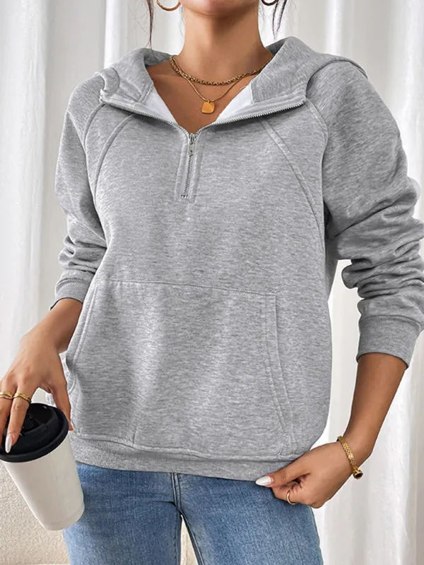 Trendy Heather Grey Hooded Sweatshirt for Women