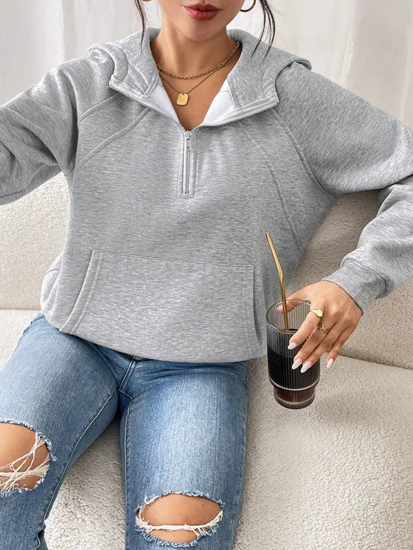 Trendy Heather Grey Hooded Sweatshirt for Women