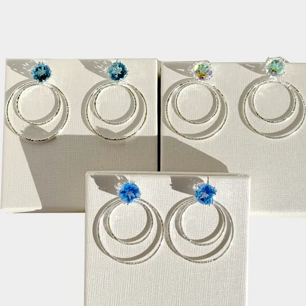 Versatile 4 Carat Gemstone Topaz Studs with Argentium Silver Round Hoop Earring Jackets - 3 Color Options