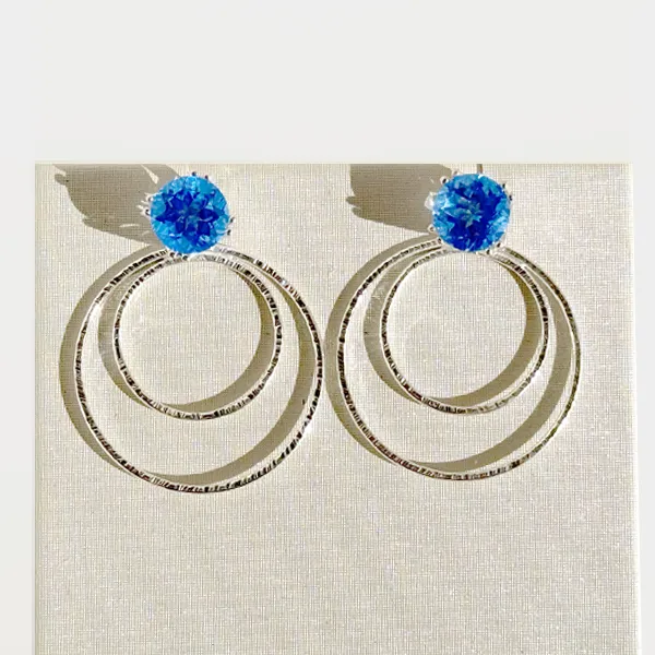 Versatile 4 Carat Gemstone Topaz Studs with Argentium Silver Round Hoop Earring Jackets - 3 Color Options