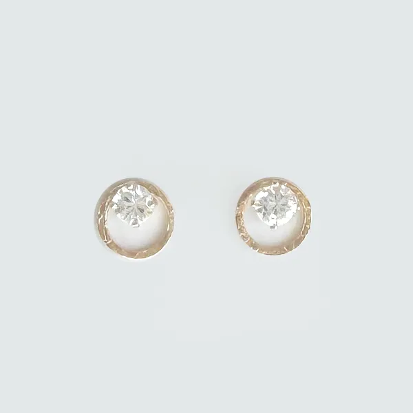 Versatile White Sapphire Stud Earrings Designed with Dainty 14k Gold Earring Jackets