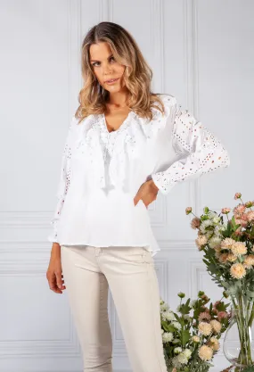 White Lace Frill Blouse