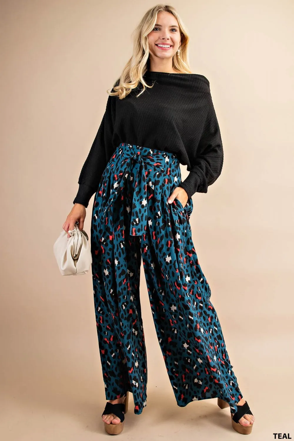 Wide-Leg with High Rise Waist Tied Front Detail Pants