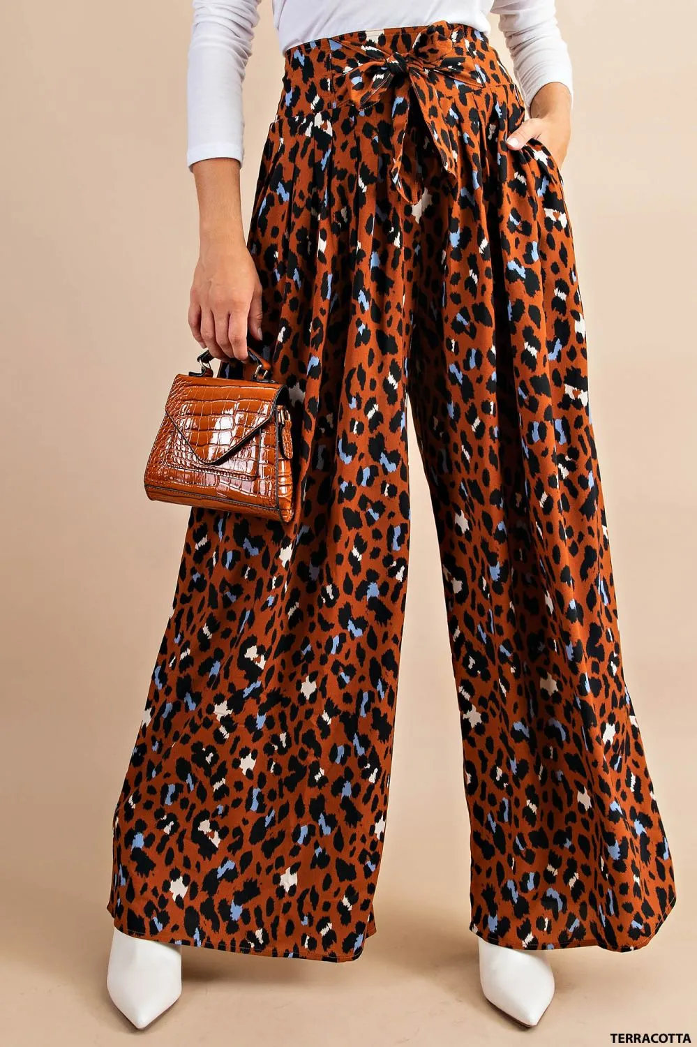 Wide-Leg with High Rise Waist Tied Front Detail Pants