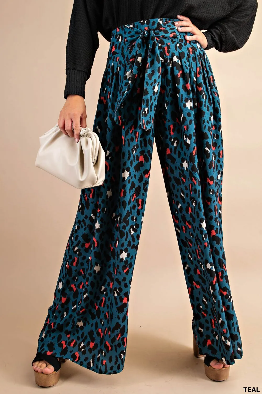 Wide-Leg with High Rise Waist Tied Front Detail Pants