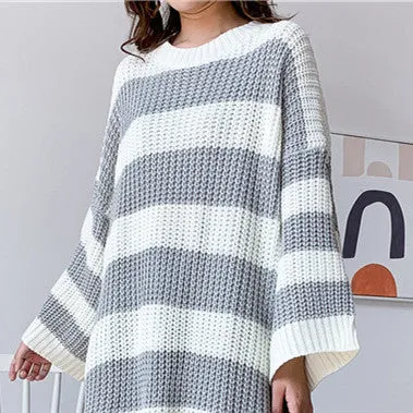 Woolen Skirt Knitwear Loose Striped Long